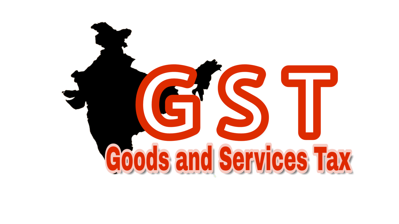 Graphic showing a black map silhouette with large orange GST letters and the words Goods and Services Tax.